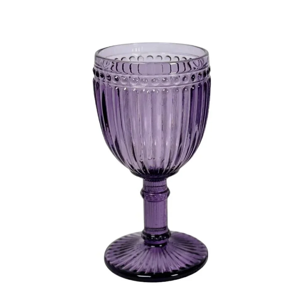 VTG Rosanna Wine Glasses 8 OZ Purple Mouth-Blown Thick Glass Fancy  2PCs